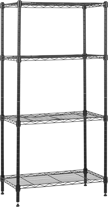 Amazon Basics 4-Shelf Steel Wire Storage Shelves for Garage, Adjustable Metal Shelving Unit, 200 lbs Per Shelf, 23.2" W x 48" H x 13.4" D, Black | Sturdy
