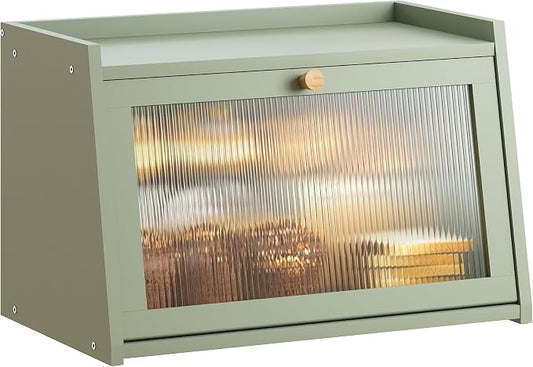GHWIE Large Bread Box, Easy Access & Cleaning - Bamboo Bread Box for Kitchen Countertop with Acrylic Door (Green, Medium)