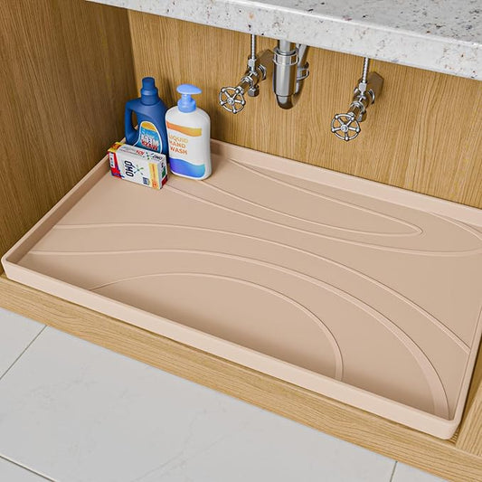 Under Sink Mat 31" x 22", Silicone Under Sink Liner for Kitchen and Bathroom, Waterproof Cabinet Protector Drip Tray, Protects Cabinets from Leaks and Spills