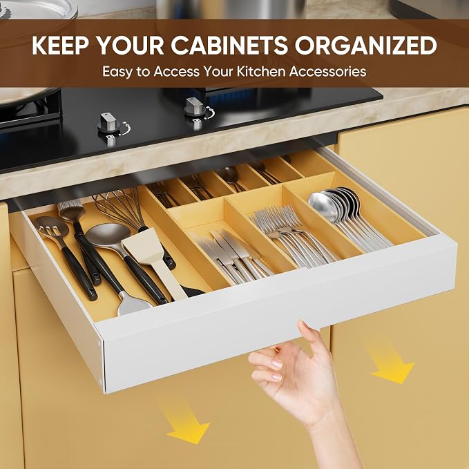Pull Out Drawer for Cabinet, Adjustable Width (11.8"-18.1") Slide Out Cabinet Organizer with Adhesive Nano Film Slide Out Shelves Storage for Kitchen Cabinet, Pots, Pantry, 1 Pack