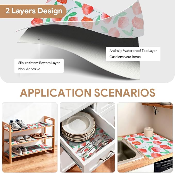 Non Adhesive Shelf Liner 3Rolls*17.7'' X 96'' Drawer Liner for Kitchen Cabinets, Waterproof Shelf Liners Durable Anti-Slip for Kitchen Cabinets Cupboard Liner