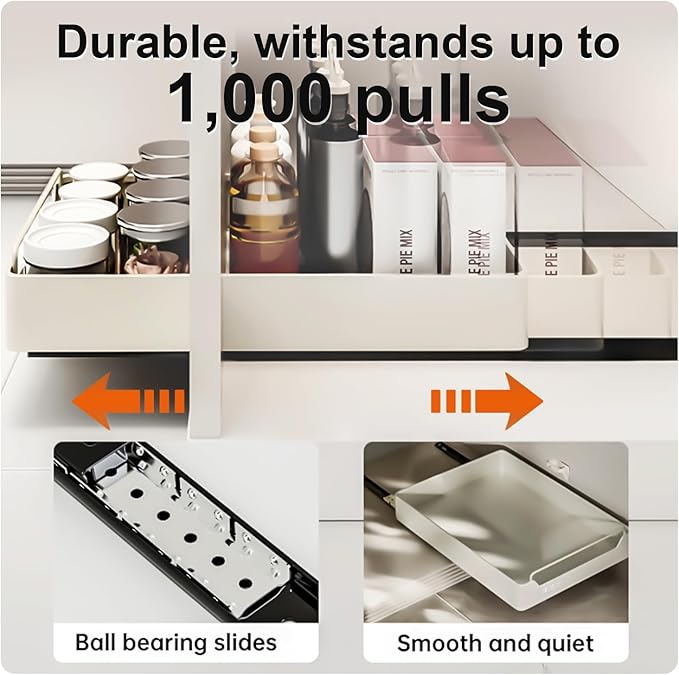 Pull Out Cabinet Organizer Fixed with Adhesive Nano Film, Heavy Duty Slide Out Pantry Shelves, Sliding Drawer Pantry Shelf for Kitchen, Living Room, Home,12.2" W x16.9 D x 2.75" H