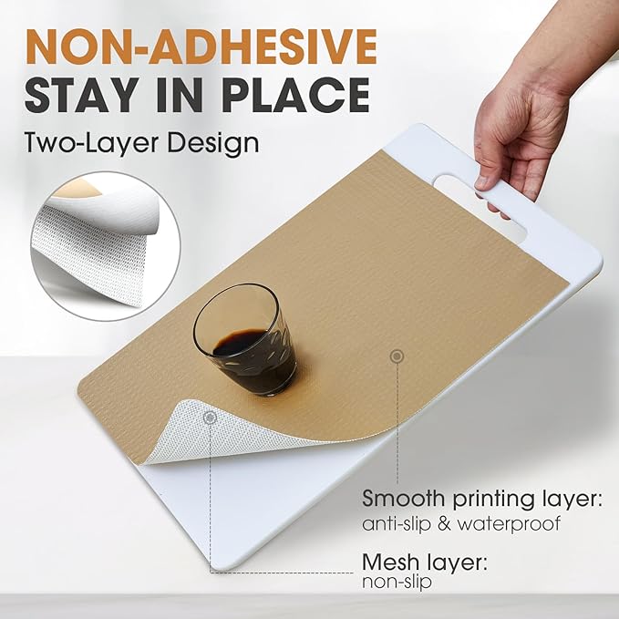 Drawer and Shelf Liner, Non-Slip Kitchen Cabinet Liners Non-Adhesive Thick Strong Grip Waterproof Washable Mats Protect Dresser Shelves Cupboard Bathroom Cabinets, Beige, 12 in X 10 FT