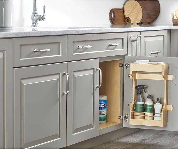 Rev-A-Shelf Dual Shelf Under Sink Organizer for Kitchen and Bathroom Cabinets, 36" Sink Base Vanity Storage, Inside Door Mount, Maple Wood, 4SBSU-18