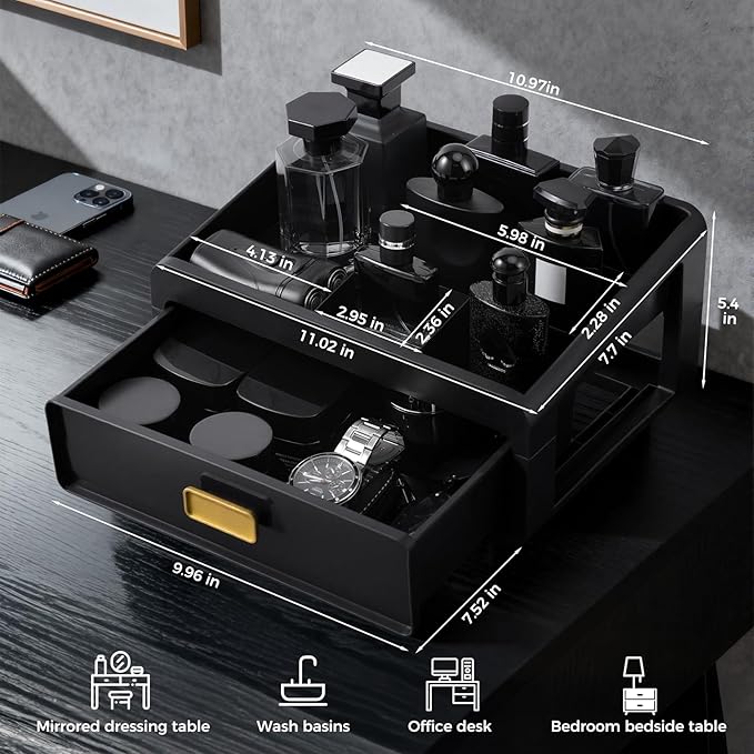 EHORIA Cologne Organizer for Men,Bathroom Organizers,Cologne Organizer,Dresser Organizers,Bathroom Sink Organizer,Counter Storage,Cologne Stand,Drawer Perfume Display Holder,Gifts for Mens(BLACK)