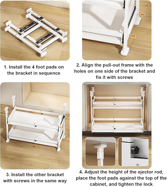 Pull Out Kitchen Cabinet s Sliding Drawers for Cupboard No Drill No Nail Slide Out Storage Solution Black Size S Maximize Kitchen Space Efficiently，White Single Layer_26*42 * 27