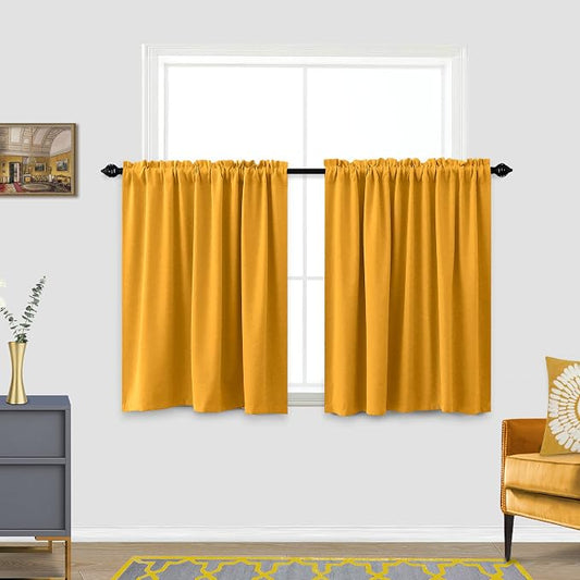 KOUFALL Mustard Yellow Curtains for Kitchen,Blackout Small Window Curtains for Bathroom,36 Inch Long