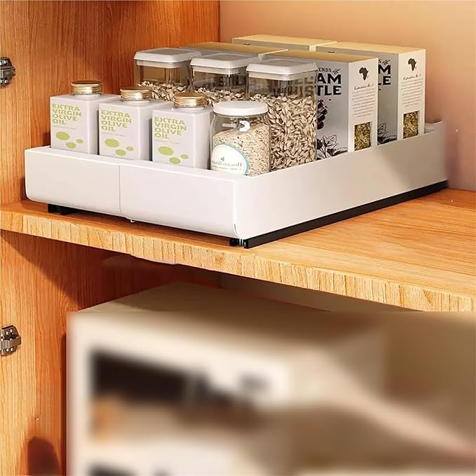 Pull out Cabinet Organizer,Under Sink Organizer, Cupboard Pull Out Storage,Pull Out Drawer Fixed With Adhesive,No Need Drill And Nailing,for Kitchen, Living Room, Home.(18*43*7cm(7.1*16.9*2.7in))