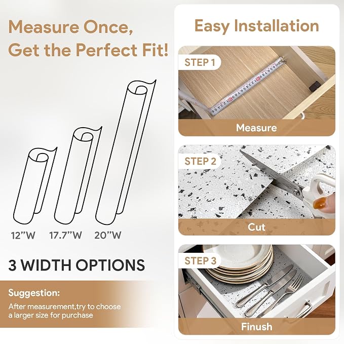 3Rolls*12'' X 120'' Shelf Liners Drawer Liner for Kitchen Cabinet Non Adhesive, Strong Grip Anti Slip Cabinet Liners for Shelves, Oil-Proof Waterproof Cupboard Liner