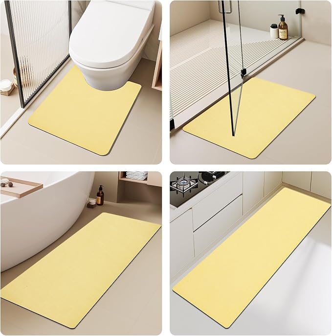 TYUU Bathroom Mat Quick Dry, Bathroom Rugs Non Slip Washable Thin Absorbent Bath Mat Fits Under Door Bathroom Floor Mat Perfect for Bath, Shower, or Sink 24"x36" Light Yellow
