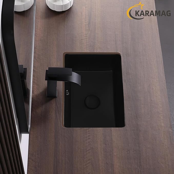 16 Inch Matte Black Undermount Bathroom Sink Small Rectangle Undermount Sink Black Under Counter Bathroom Sinks with Overflow (15-3/4"x11-3/4")