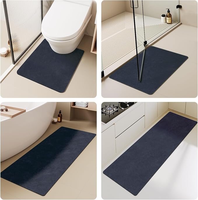 TYUU Bathroom Mat Quick Dry, Bathroom Rugs Non Slip Washable Thin Absorbent Bath Mat Fits Under Door Bathroom Floor Mat Perfect for Bath, Shower, or Sink 36"x48" Navy Blue