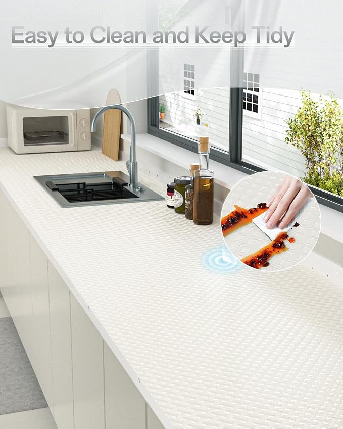 Shelf and Drawer Liner for Kitchen Cabinet, Non-Adhesive 12in x 360in Waterproof Contact Paper Refrigerator Liners Thickened Durable EVA Material Non Slip Mat for Dresser Cupboard Pantry Protector
