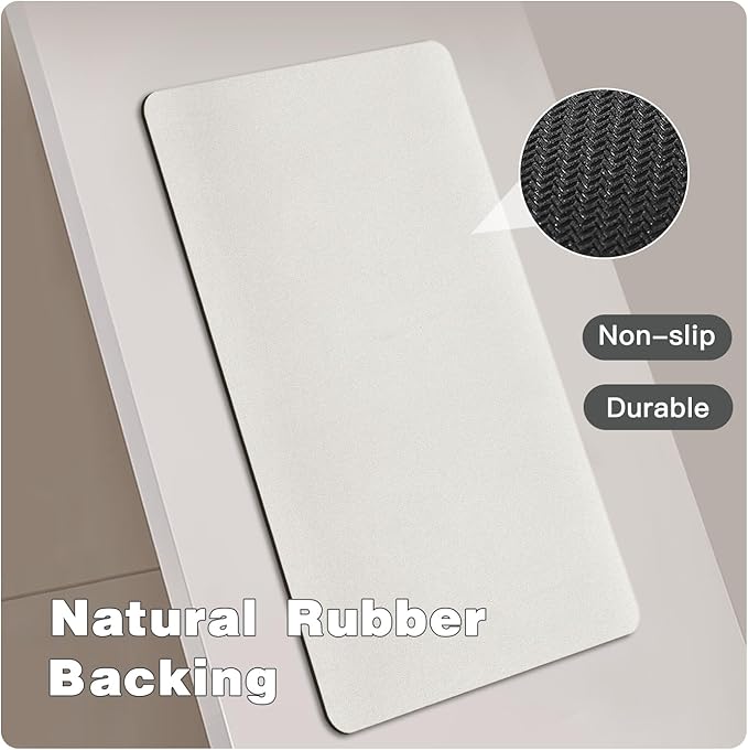TYUU White Bath Mat, Bathroom Rugs Non Slip Washable Thin Absorbent Quick Dry Bath Mat Fits Under Door Bathroom Floor Mat Perfect for Bath, Shower, or Sink 24"x36" White