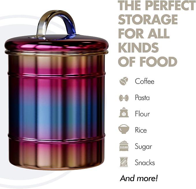 Amici Home Rainbow Metal Storage Canister | Dry Food Storage Container | Airtight Lid | 64 Ounce Capacity | Modern Home Décor | Decorative Metal Canister for Kitchen Countertop (Large) (Pack of 2)