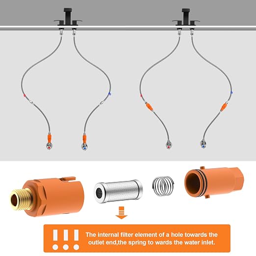 TIORIY 2 Pack Sediment Water Filter G 3/8 (9/16") with Hose, Conncet Angle Valve, 35 Micron Reusable Under Sink Inline Water Filter with 12in Extension Tube, Compression Fitting for Bathroom Kitchen