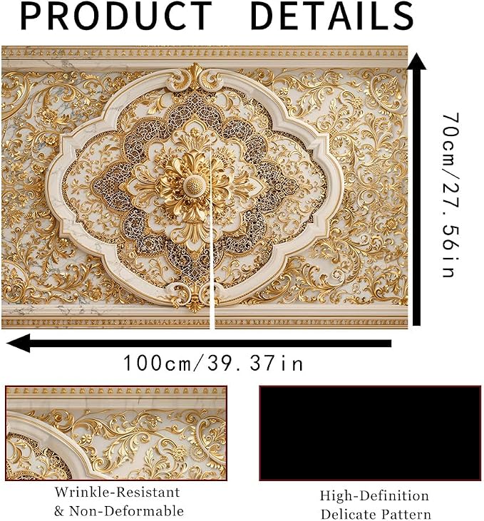 Self Adhesive Luxury Golden Baroque Cabinet Curtain for Mother's Day, 39x28 Inch Victorian Floral Under Sink Skirt No Drill, Spring Cleaning Kitchen Decor, Hook and Loop Valance