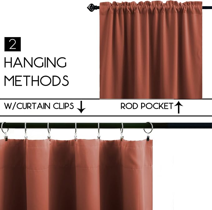 KOUFALL Boho Fall Small Window Curtains for Kitchen Over Sink,Cafe Blackout Vintage Rustic Farmhouse Terracotta Curtains 24 Inch Length
