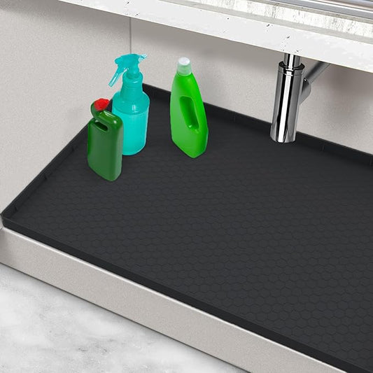 Silicone Under Sink Mat 22" x 19", Under Sink Mats for Kitchen Waterproof, Under Sinks Protector Liner Tray Organizer for Kitchen and Bathroom Cabinets, Black