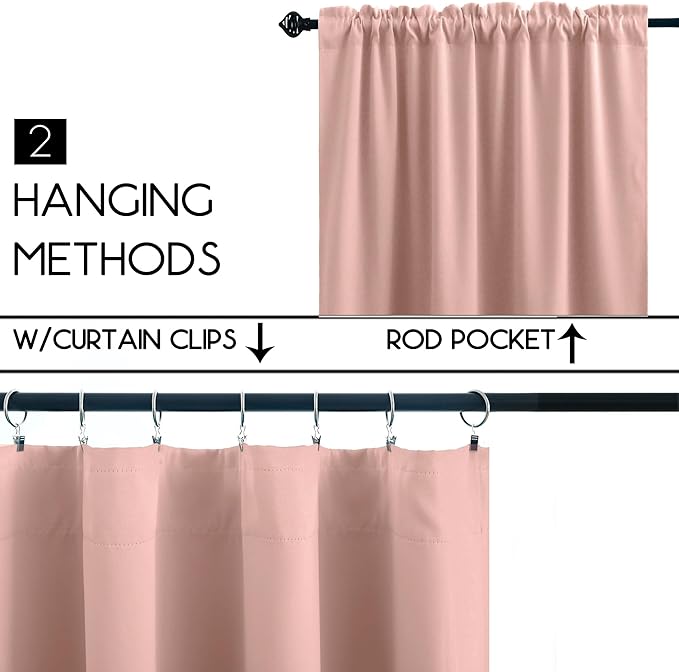 KOUFALL Pink Curtains for Girls Room,Short Blackout Light Heat Blocking Coquette Kids Curtains for Bedroom Window,2 Panels Set,Blush