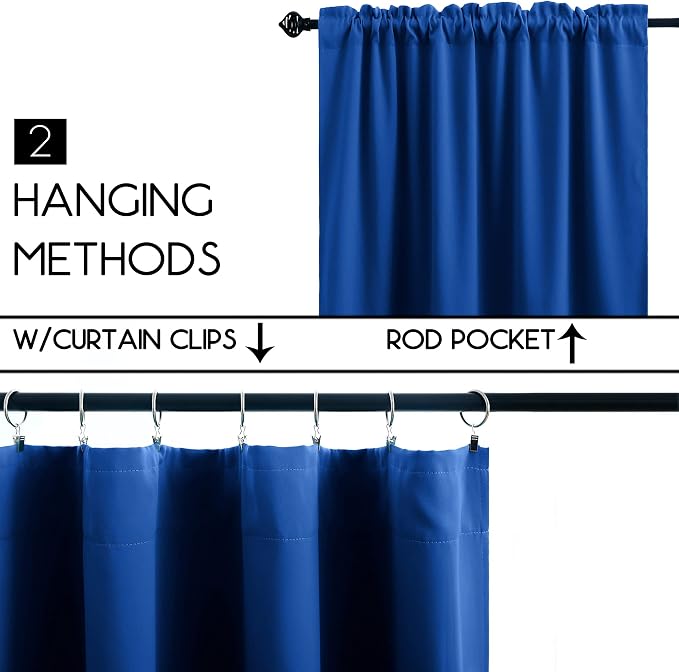 Royal Blue Curtains 24 Inch Length for Kitchen Boys Room Bathroom Window 2 Pack Rod Pocket Thermal Insulated Room Darkening Cafe Curtain Tiers Blackout Short Curtains for Small Windows 24 Inches Long