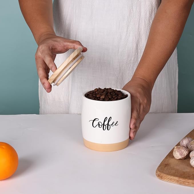 LEETOYI Ceramic Food Storage Containers with Lid,Modern Farmhouse Kitchen Decor, Countertop Food Storage Caddy Organizer, 33oz (Labeled Coffee)
