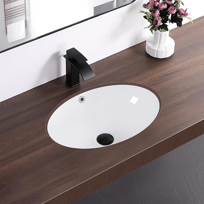 20.5 Inch Undermount Bathroom Sink Oval Undermount Sink White Ceramic Under Counter Bathroom Sinks with Overflow (20.5"x15.4")