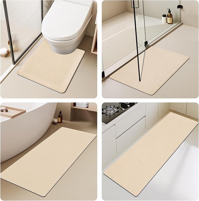 TYUU Bathroom Mat Quick Dry, Bathroom Rugs Non Slip Washable Thin Absorbent Bath Mat Fits Under Door Bathroom Floor Mat Perfect for Bath, Shower, or Sink 20"x30" Beige