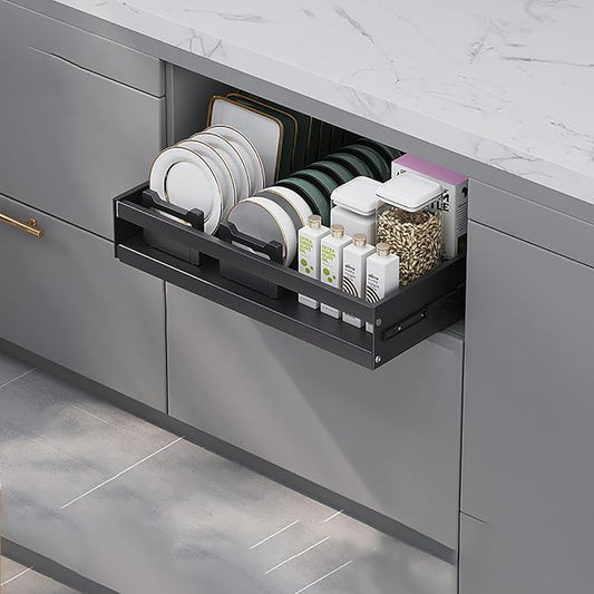 Pull Out Kitchen Storage,Roll out Storage Shelf Storage for Pantry,Extendable Drawer For Kitchen Storage,No Need Drill and Nailing,for Kitchen, Living Room, Home. ( Color : Black , Size : ONE_32*42*7C