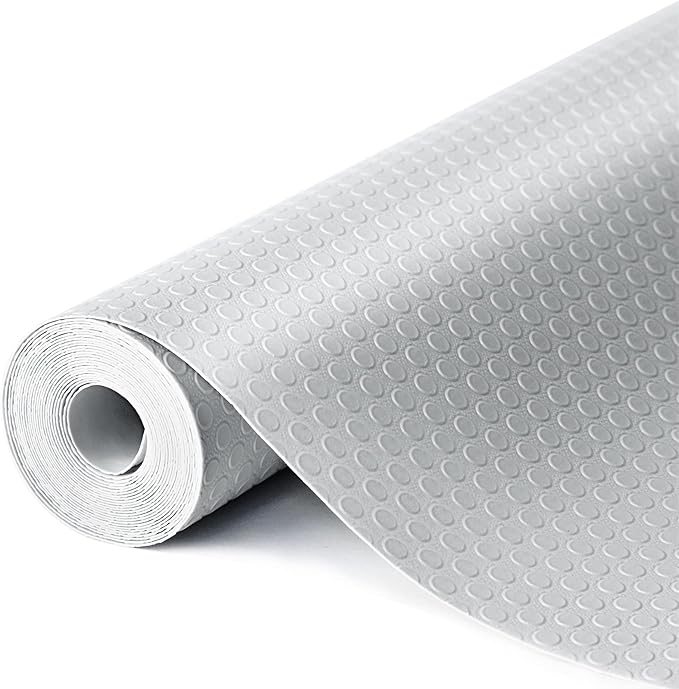 Waterproof Shelf Liner No Slip Drawer Liner for Bathroom, Non Adhesive Kitchen Cabinet Mats EVA Plastic Drawer Mats Roll for Closet, Shelves, Cupboard, Countertop, Fridge Liner - Light Grey 17.7"×197"