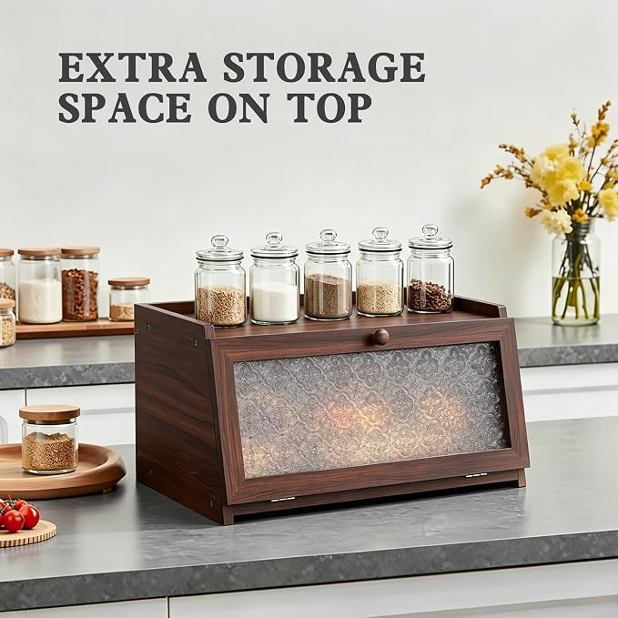 LOHASOK Bread Box for Kitchen Countertop Large Bread Box Farmhouse Bread Container Bread Storage with Window Bread Holder