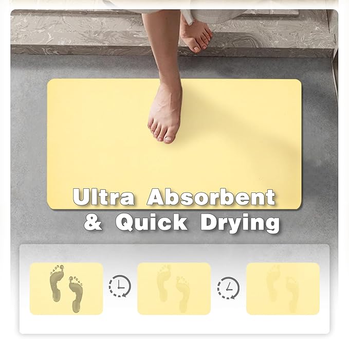 TYUU Bath Mat, Bathroom Rugs Non Slip Washable Thin Absorbent Quick Dry Bath Mat Fits Under Door Bathroom Floor Mat Perfect for Bath, Shower, or Sink 36"x60" Light Yellow