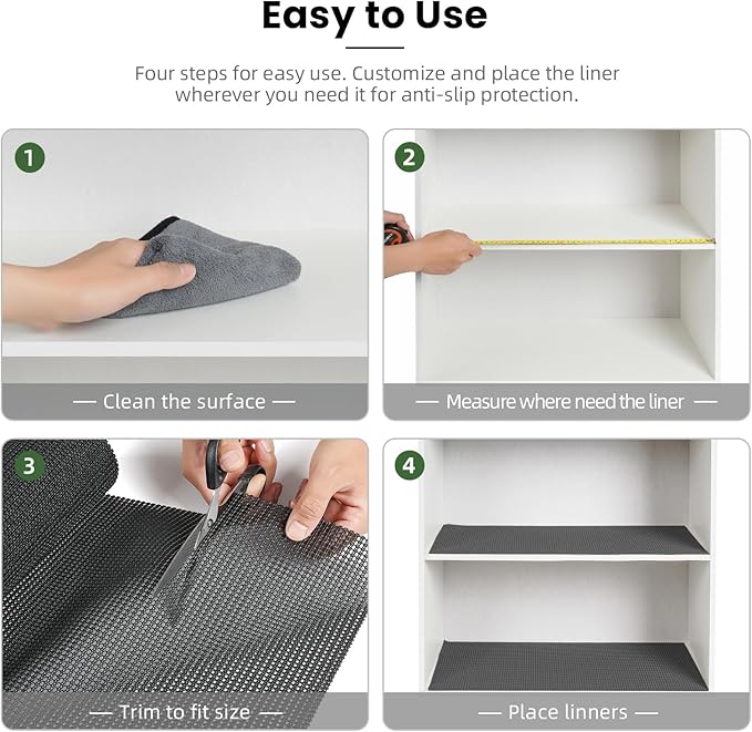 BAGAIL Non-Adhesive Shelf Liner, Thick Strong Grip Drawer Liners for Kitchen Cabinets, Heavy-Duty Easy Cut Cabinet Liners for Shelves, Pantry, Bathroom Cupboards - 17.5" x 20FT, Charcoal