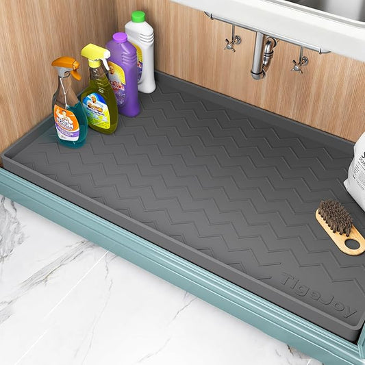 TigeJoy 37" x 22" Under Sink Mats for Kitchen Waterproof, Leak-Proof Silicone Mat Sink Protector and Cabinet Liner, Kitchen Essentials Organizer and Storage, Boot or Shoe Tray, Pet Feeding Mat