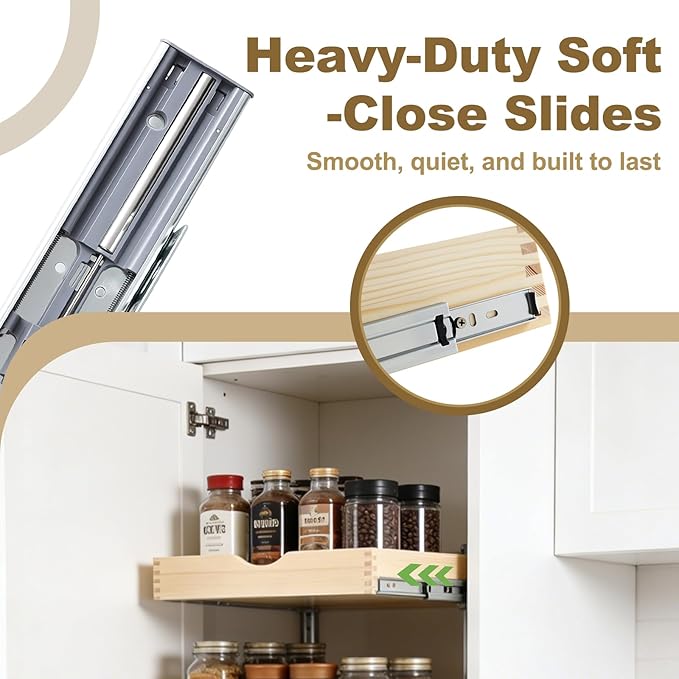 26" Pull Out Cabinet Drawer (Fits 27" Cabinet Opening), Wood Slide Out Cabinet Shelf Organizer with Ball Bearing Slides, Clear Lacquer Finish, Heavy Duty Kitchen Cabinet Pull Out Shelves