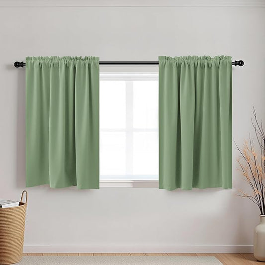 KOUFALL Bathroom Curtains Window 18 x 36 Inch,Short Blackout Boho Sage Green Decorative Privacy Curtain for Matching Shower