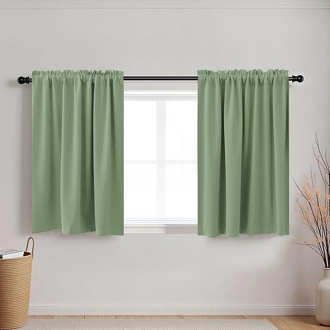 KOUFALL Kitchen Curtains 18 x 30 Inch Length,Not See Through Blackout Window Curtain Panels for Bathroom,Sage Green
