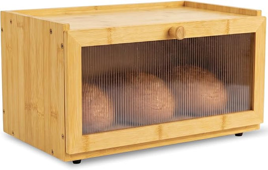 Culinary Couture Bamboo Bread Box for Kitchen Countertop - Large Capacity Storage BreadBox for Homemade Bread with Acrylic Window and Extra Top Storage