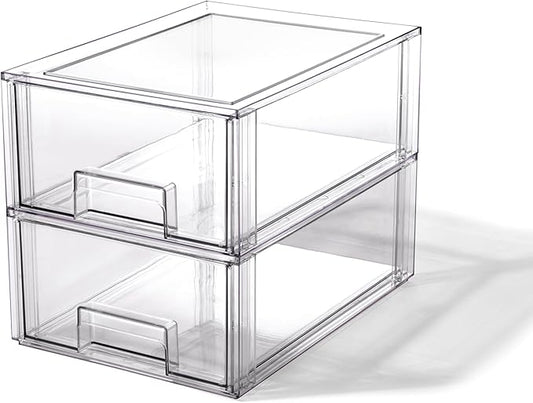 BINO | Stackable Storage Drawers, Large - 2 Pack, Clear | THE CRATE COLLECTION | Storage Bins With Drawers | Bathroom Organizers | Under Sink Organizer | Vanity Cabinet Home Organization