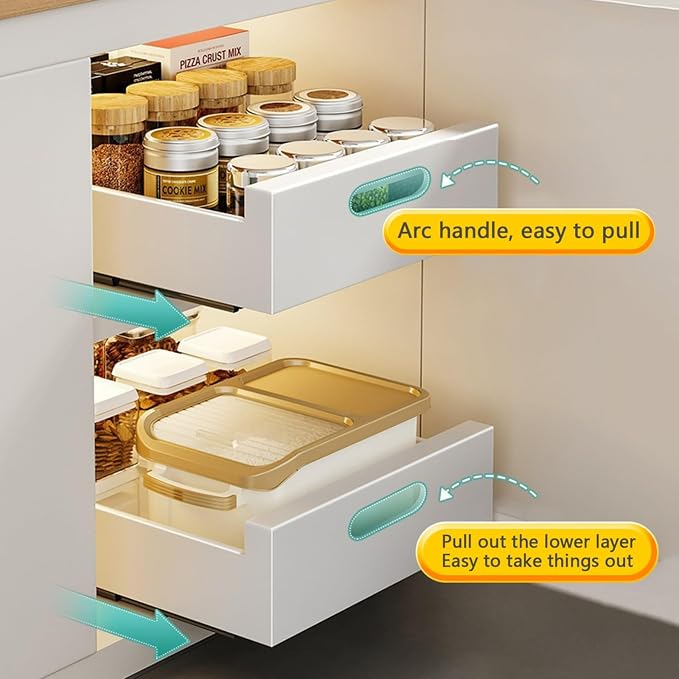Pull Out Drawers for Cabinets 16.9"Deep, Slide Out Drawers for Kitchen Cabinets Adhesive Pull Out Cabinet Organizer, Cabinet Pull Out Shelves for Kitchen Bathroom and Pantry(White,13.78"W)