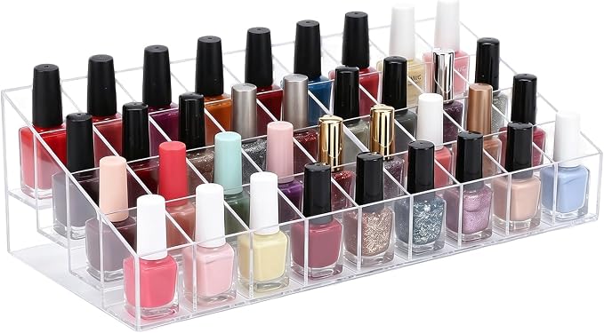 Nail Polish Organizer Holder,36 Slots Nail Organizer Rack, Clear Acrylic Nail Polish Storage Shelves,6-Tier Nail Polish Display Stand for Vanity, Bathroom Counter, Dresser,Salon,(1 Pack)