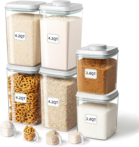 Ankou Food Storage Container Sets, 2.8 Qt *2+ 4.2 Qt *4 Airtight Canisters with Lids and 130ml Scoop, BPA-Free Plastic Pantry Containers for Flour, Sugar, Rice