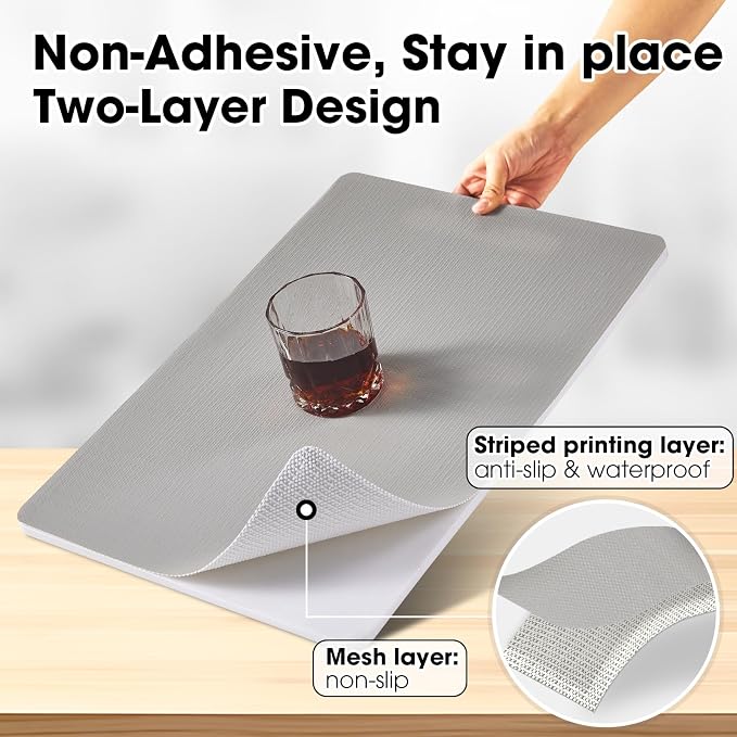 Drawer and Shelf Liner, Non-Slip Kitchen Cabinet Liners Non-Adhesive Thick Strong Grip Waterproof Washable Mats Protect Dresser Shelves Cupboard Bathroom Cabinets, Light Gray, 12 in X 30 FT