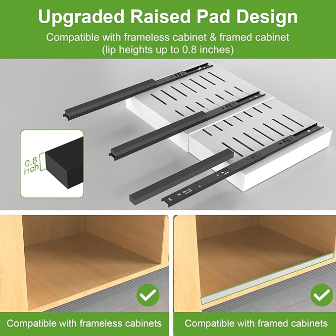 ANTOWIN 1-Pack Expandable Pull Out Cabinet Organizer 21"Deep(12.2"-20.5"W), 3 Full Extension Glides Slide Out Drawers, Roll Out Shelves Adhesive Raising Pad,Compatible Framed Cabinets,90lb Cap,White