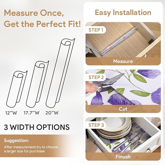 Shelf and Drawer Liner for Kitchen Cabinets 10Rolls*17.7'' X 96'' Non Adhesive Shelf Paper Strong Grip Anti Slip Cabinet Liners for Shelves, Oil-Proof Waterproof Cupboard Liner