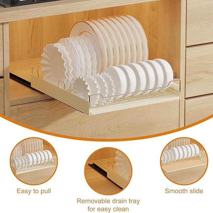 GarveeHome Pull Out Dish Rack, Metal Slide Out Dish Drying Rack, Fixed With Adhesive Nano Film, Cabinet Organizers for Kitchen Under Sink, 11.4" W x 16.5" D