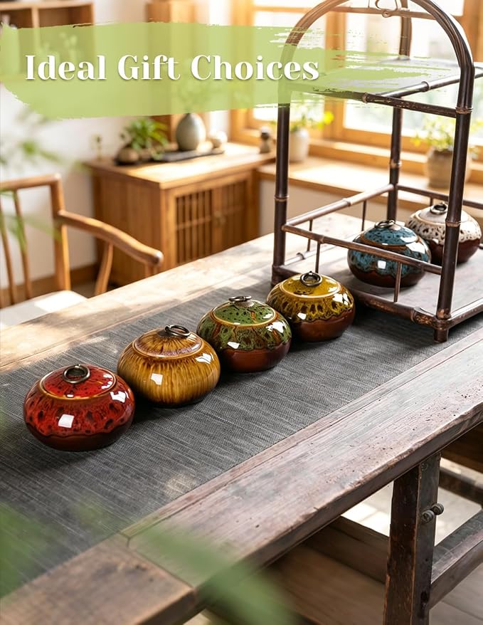Simcat Ceramic Storage Jars, Exquisite Glaze Food Canisters for Kitchen Spice Storage,Tea Caddy Storage,Coffee Jar,Condiment Jar with Seald Lid (Green B)