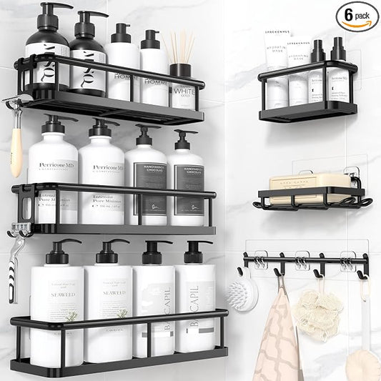YASONIC Shower Caddy Adhesive, Rustproof Shower Shelves for Inside Shower, No Drilling Bathroom Organizers and Storage, 6 Pack Large Capacity Bathroom Caddy for Kitchen & Home Decor-XXL Size