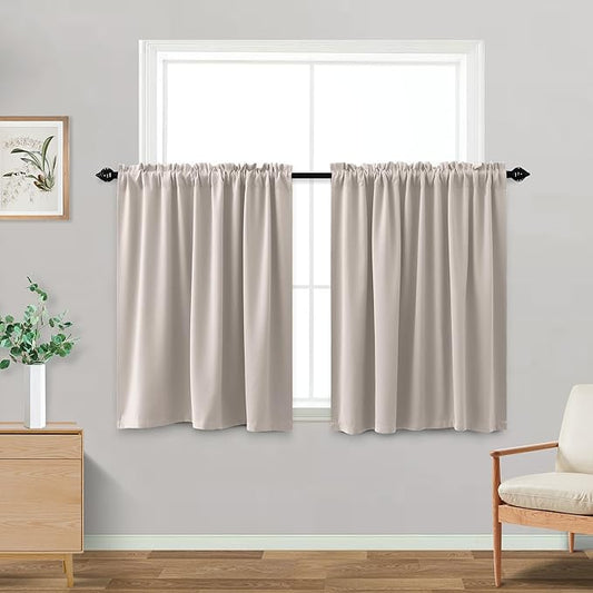 KOUFALL 30 Inch Length Greige Beige Tier Curtains Blackout Thermal Insulating Small Tan Curtains 30 Inches Long for Kitchen Bathroom with Rod Pocket