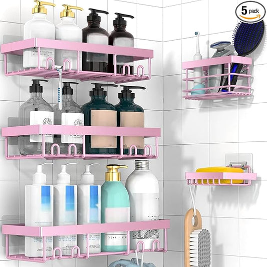 Moforoco Adhesive Shower Caddy Organizer Shelves Rack - 5 Pack Corner Bathroom Storage Organization, Home & Kitchen Decor Inside RV Accessories, Hanging First Apartment Household Camper Essentials